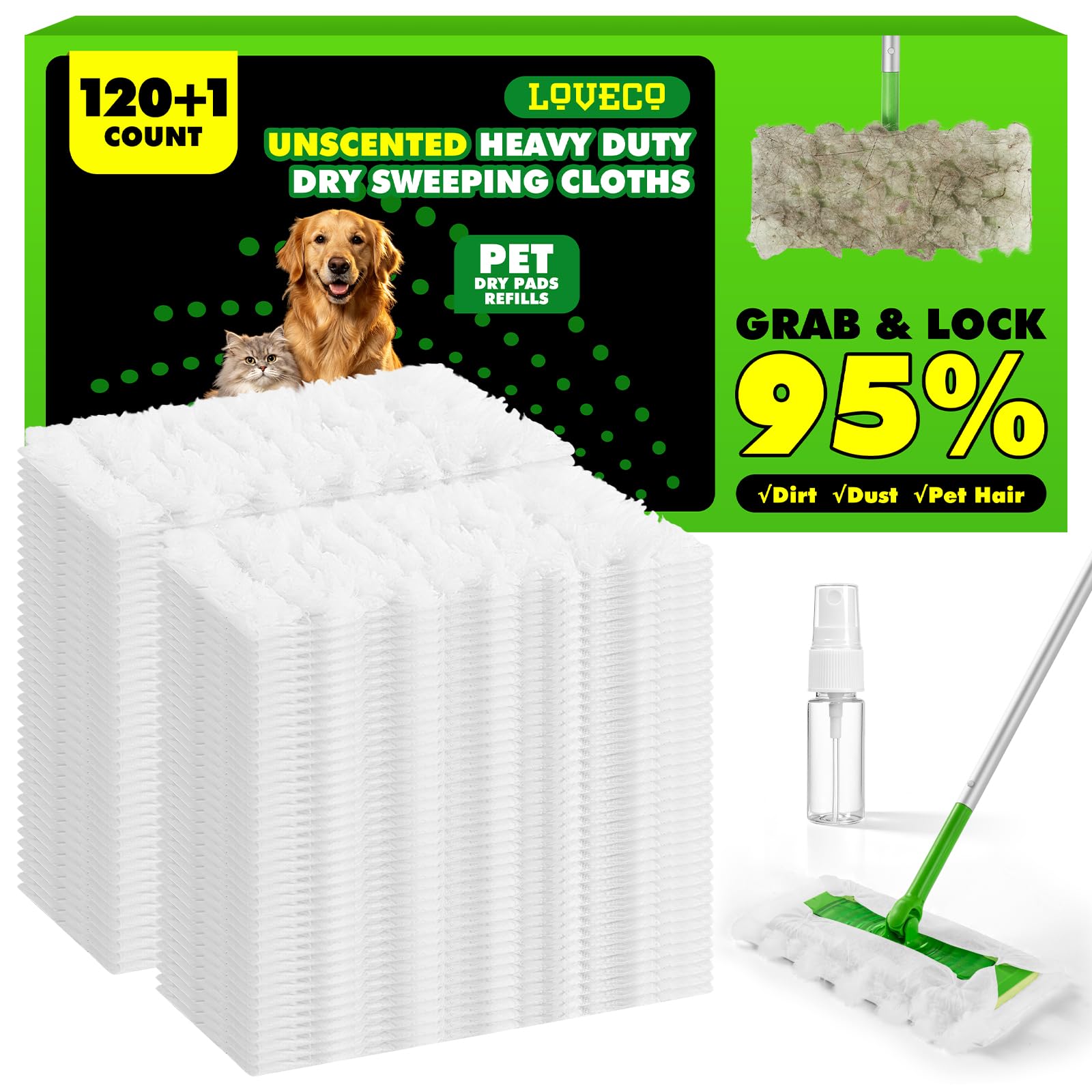 Photo 1 of 120Count Heavy Duty Dry Cloths Compatible with Swiffer Sweeper Mop, Multi-Surface Dry Sweeping Cloths for Floor Sweeping and Cleaning Pet Hair & Dust, Unscented Dry Pads Refills Pet Dry Sweeping Cloth