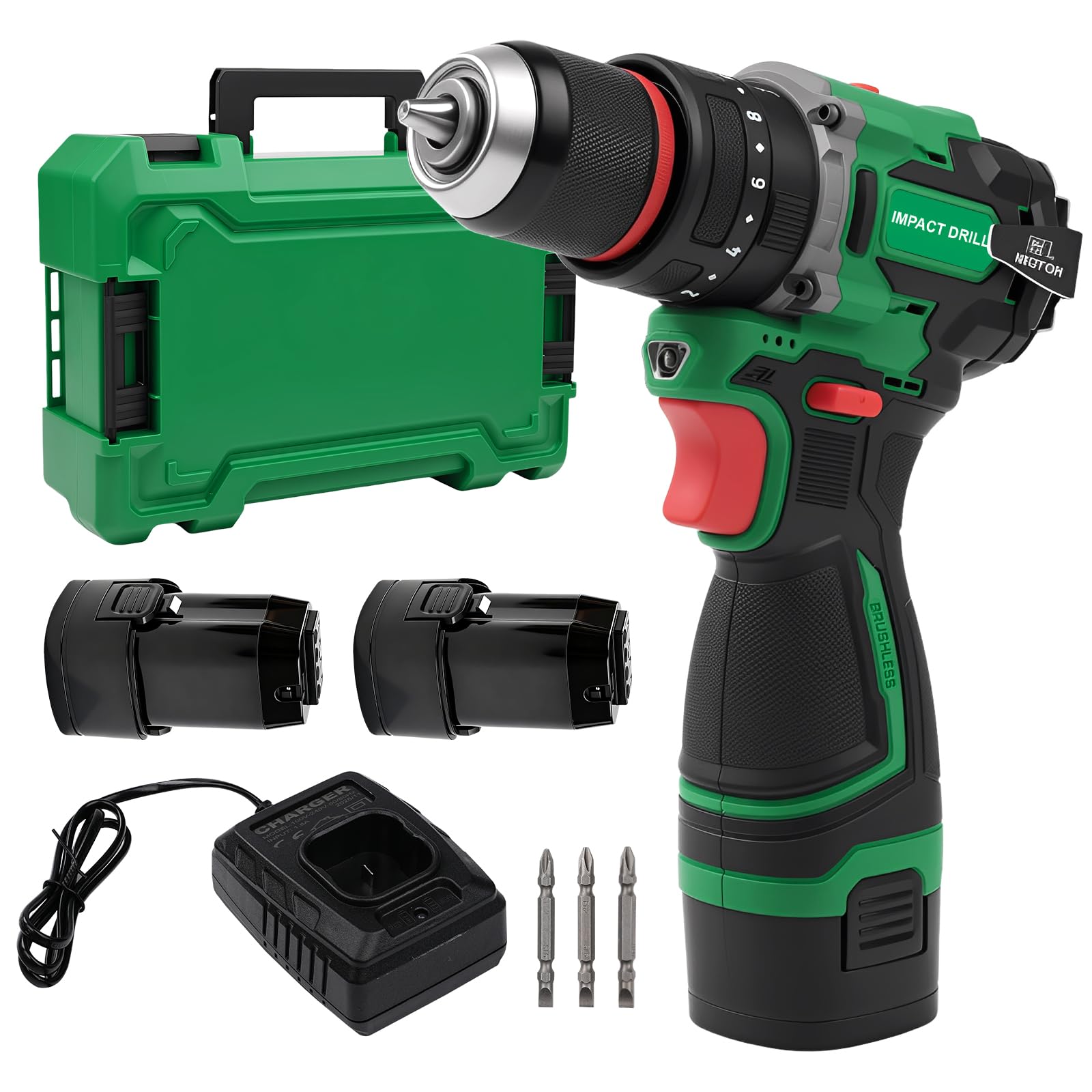 Taladro atornillador inalámbrico, juego de taladro inalámbrico de 16,8 V y 50 Nm con 2 baterías de 2,0 Ah, destornillador inalámbrico compacto sin escobillas para reparaciones y bricolaje