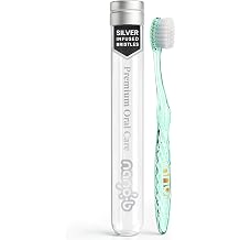 Nano-b Manual Toothbrush for Adults with Sensitive Gums, Silver Soft/Medium Bristles, Travel Case, Green