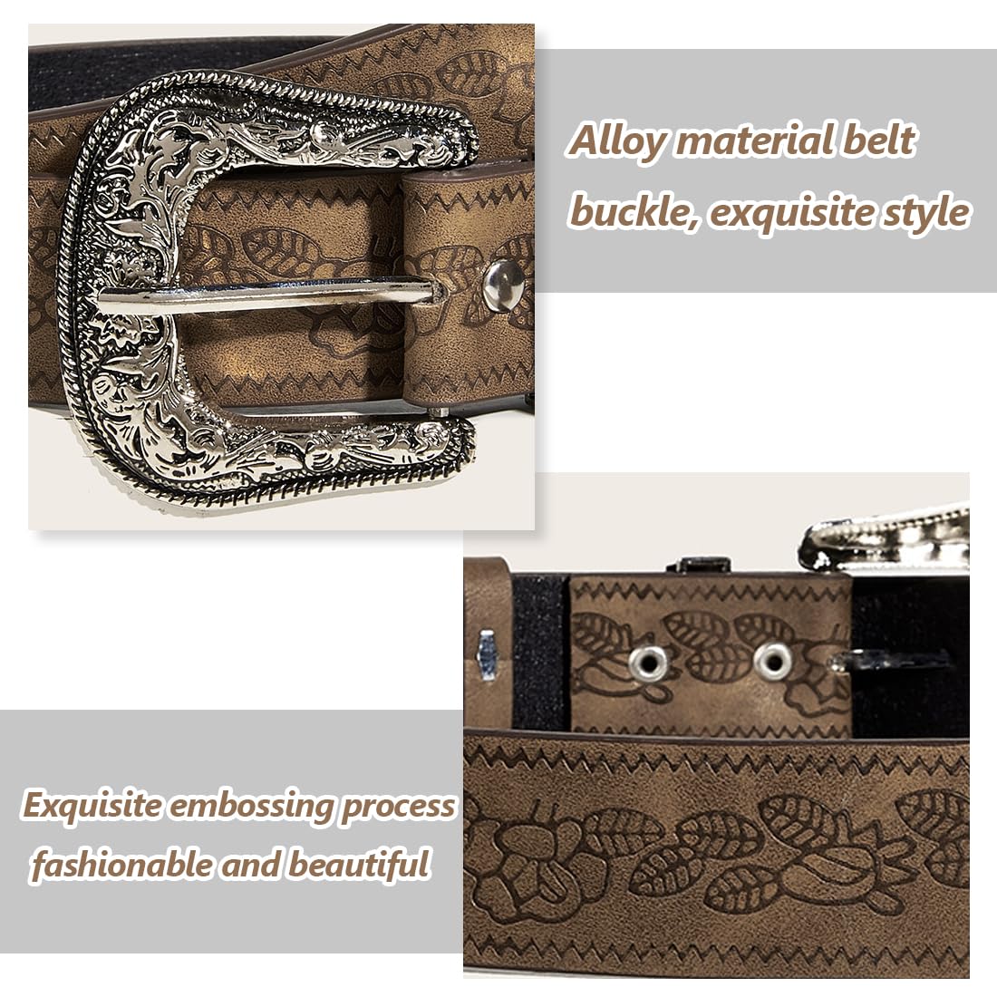 Cintura Western Donna Marrone In Ecopelle – Fibbia Vintage Con Motivo Floreale, Taglia S (68-81 Cm), Stile Cowgirl