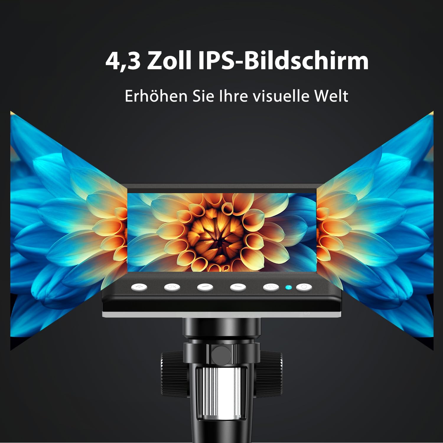 Microscopio digital, microscopio LCD de 4,3 pulgadas, microscopios USB 1080P con 8 luces LED ajustables, tarjeta de 32 GBTF, microscopio para niños, adultos, compatible con MacOS Windows