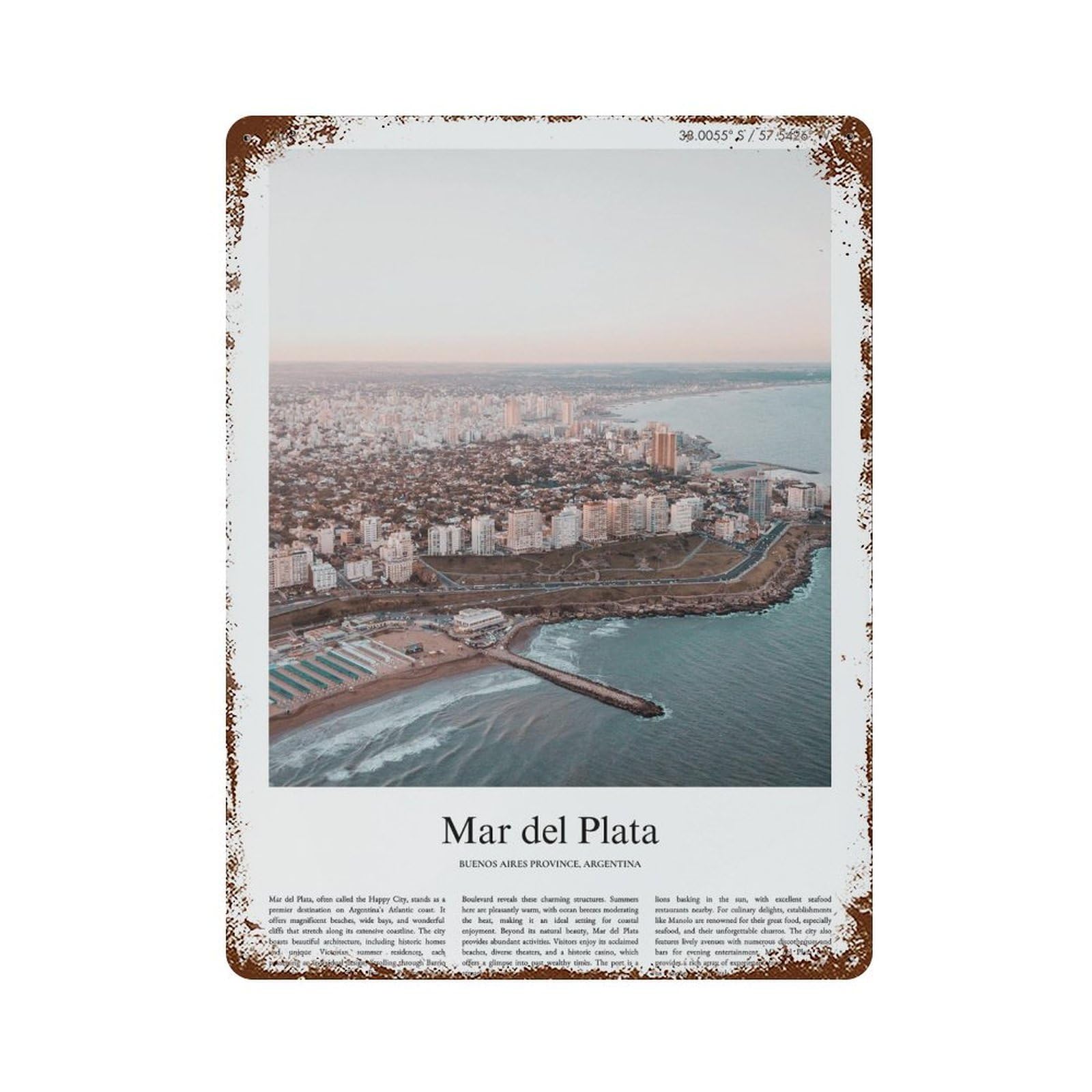 xiaoxiaoshen Mar Del Plata Buenos Aires Province, Argentina City Scenery Wall Decor Art Metal Tin Poster Modern Home Decor Art Home Bar Shop Decorations Vintage Sign 40x30cm