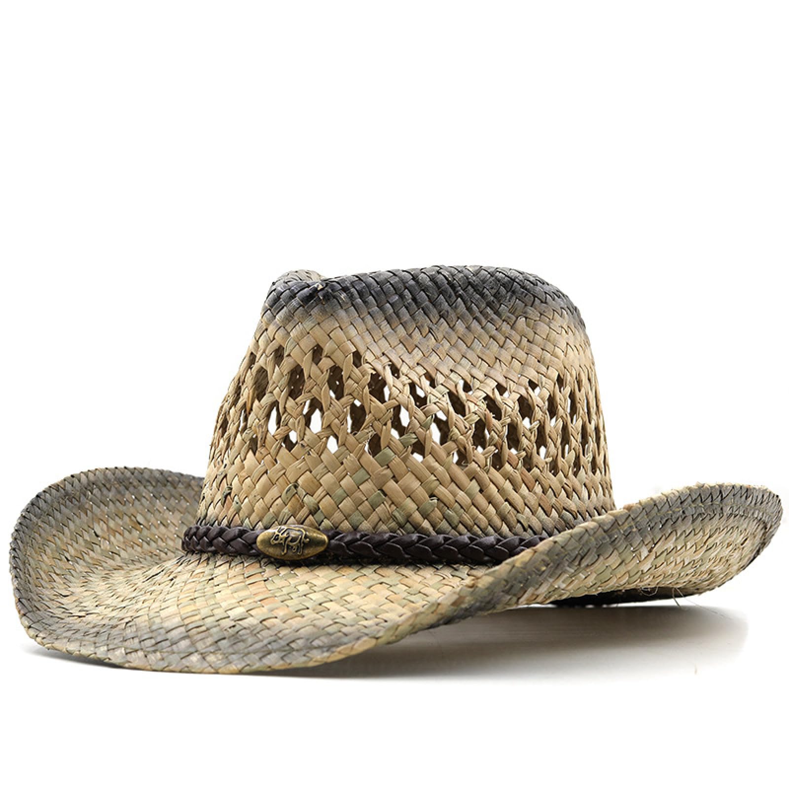 YEAMKE Cowboy Sombrero de Paja Mujer Verano Salida de Sol Sombrero de protección Solar año Sombrero de Jazz Sombrero de ala Grande Sombrero de Playa