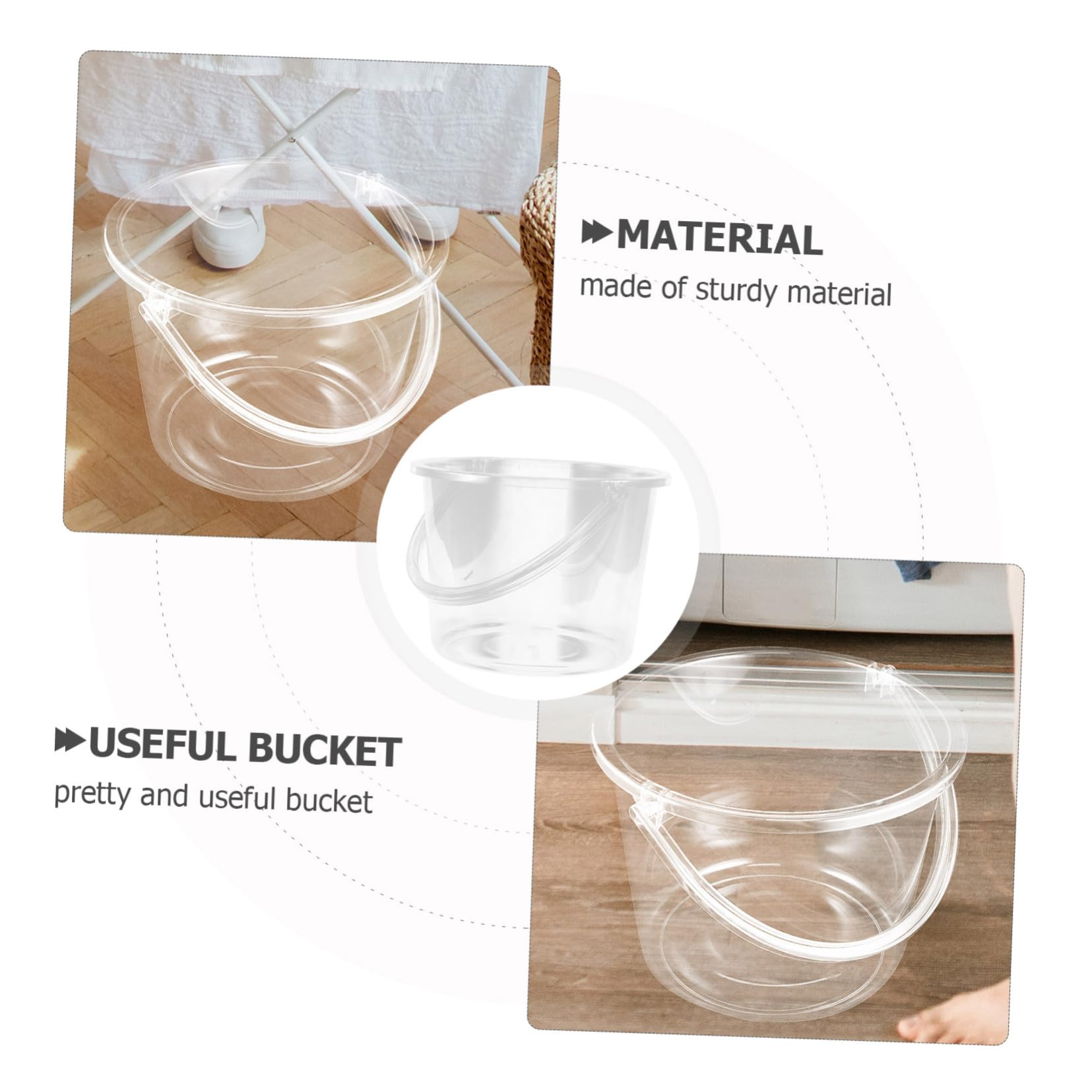Secchio da Giardinaggio Trasparente con Manico, Plastica, senza Coperchio | Uso Domestico per Lavanderia e Pulizia, Formato Portatile a Elevata Capienza, Riutilizzabile e Versatile