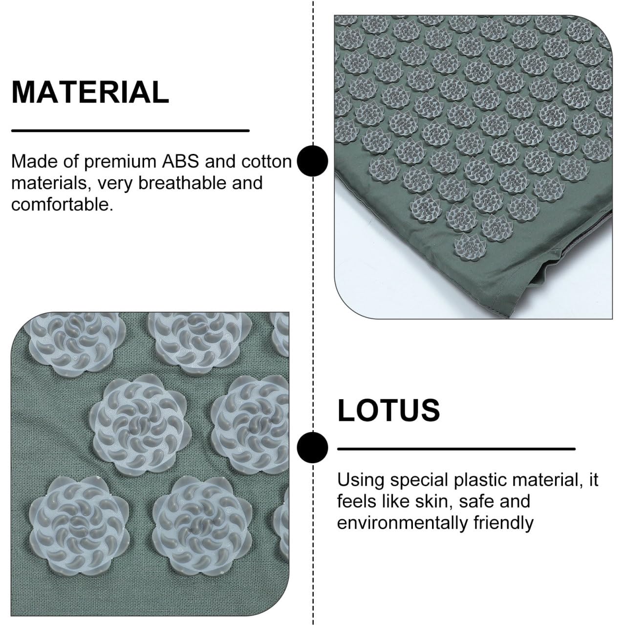 Abaodam Tapis D’acupression Antidérapant Gris 1 Tapis 1 Coussin de Massage Shiatsu Pointes pour Relaxation, Stimulation Circulation Sanguine et Bien-être Quotidien