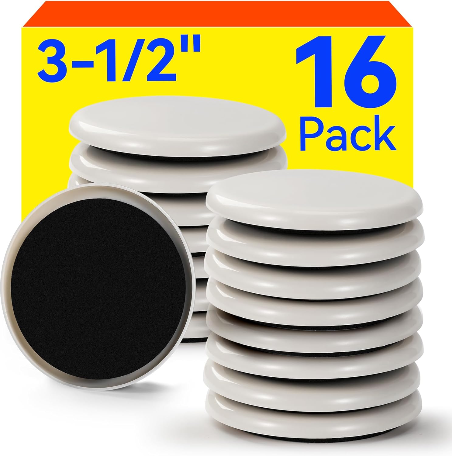 Furniture Sliders Plastic Sliders for Carpet and Hardwood Floors, Reusable Furniture Moving Pads, Chair Legs Floor Protectors, Easy Move Heavy Furniture (Beige, 16 Plastic 3 1/2” Slides)