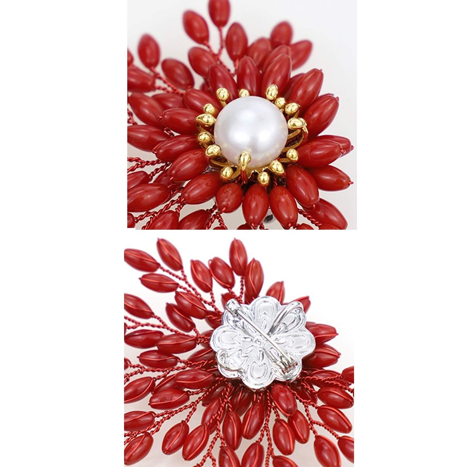 Damen-Brosche, Meeresbambus, Koralle, Perle, rote Brosche, Retro-Temperament-Brosche, Pullover, Strickjacke, Mantel, Accessoire, Schmuck, Erinnerungstag, Geschenke, modische Broschen