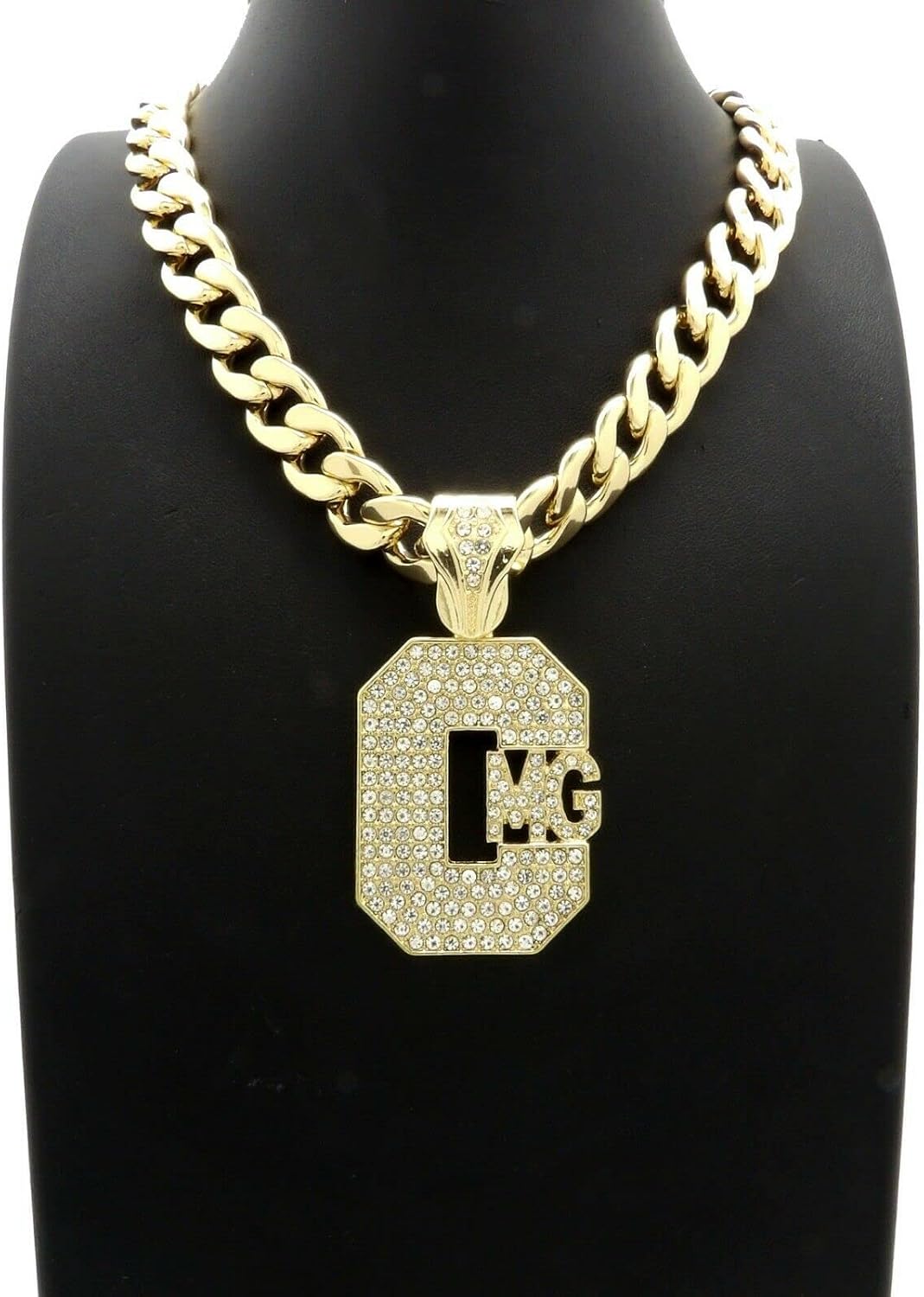 ICED GOLD PLATED CMG PENDANT & 10mm 18" 20" 24" 30" CUBAN CHAIN HIP HOP JEWELRY NECKLACE