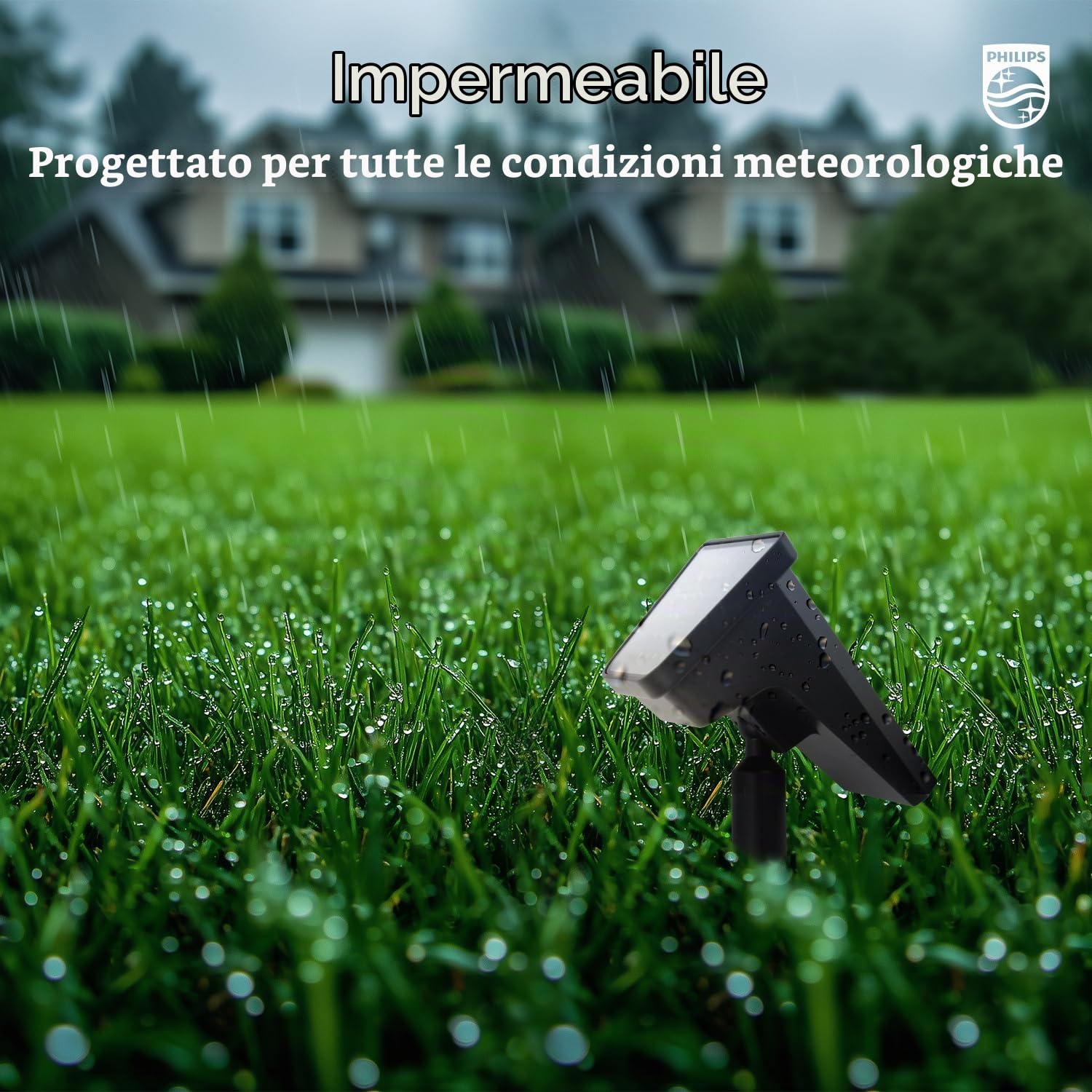 Philips Set di 6 faretti da esterni, impermeabili, 28 LED 7500 K, illuminazione paesaggistica per giardino, vialetto e prato, funzione crepuscolo all'alba