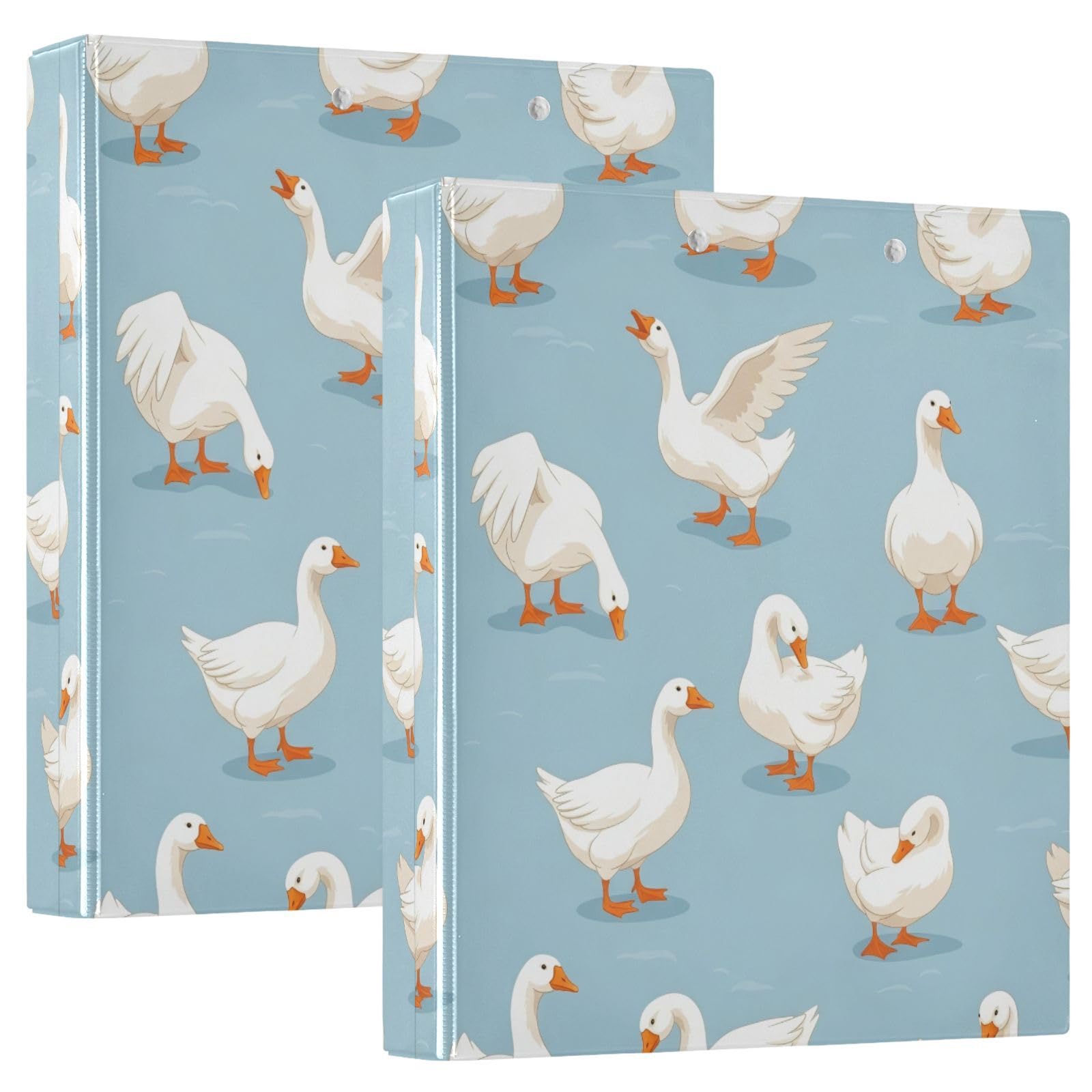 Raccoglitore a 3 anelli, colore bianco e blu anatra con tasche, confezione da 2