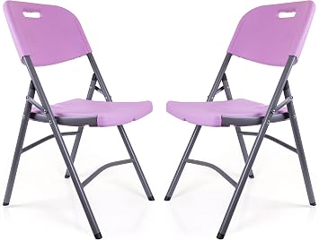 Mintra Office Folding Chair, 2 Pack Plastic Chair, Lilac, Indoor and Outdoor Chairs, for Wedding Backyard Activities, Conference Rooms