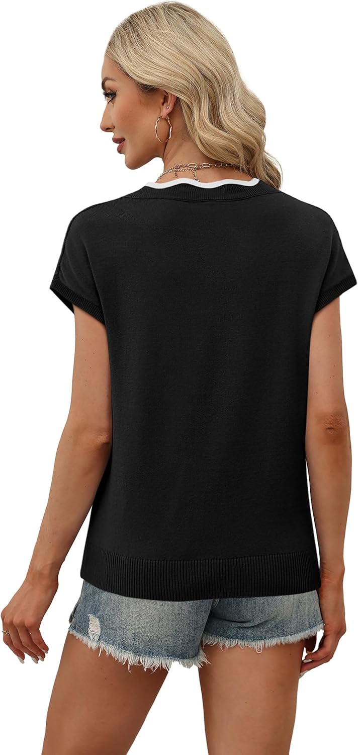 WIHOLL Short Sleeve Sweater for Women V Neck T Shirts Summer Tops 2026 Beach Vacation Clothes Travel Business Casual Outfits - Image 5