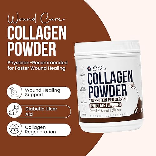 Miniatura 2 de Wound Care Plus - Péptidos de colágeno en polvo de chocolate - Colágeno hidrolizado alimentado con pasto con 0.63 oz de proteína - Apoya la salud de