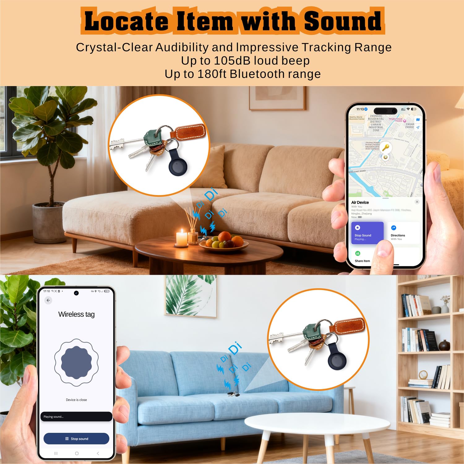 Reyke Tracker Tag, Compatible avec Apple Localiser et Google Find Hub | Tracker pour Android et iOS, un réseau à la fois, jusqu’à 100 dB, IP66, lot de 4, pour clés, sacs, valises et bagages