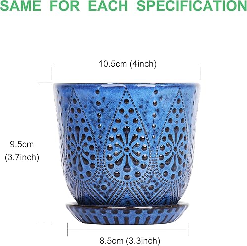 Miniatura 2 de Gepege Macetas para suculentas, maceta pequeña de cerámica para interiores de 4 pulgadas con agujeros de drenaje y platillos para plantas, color