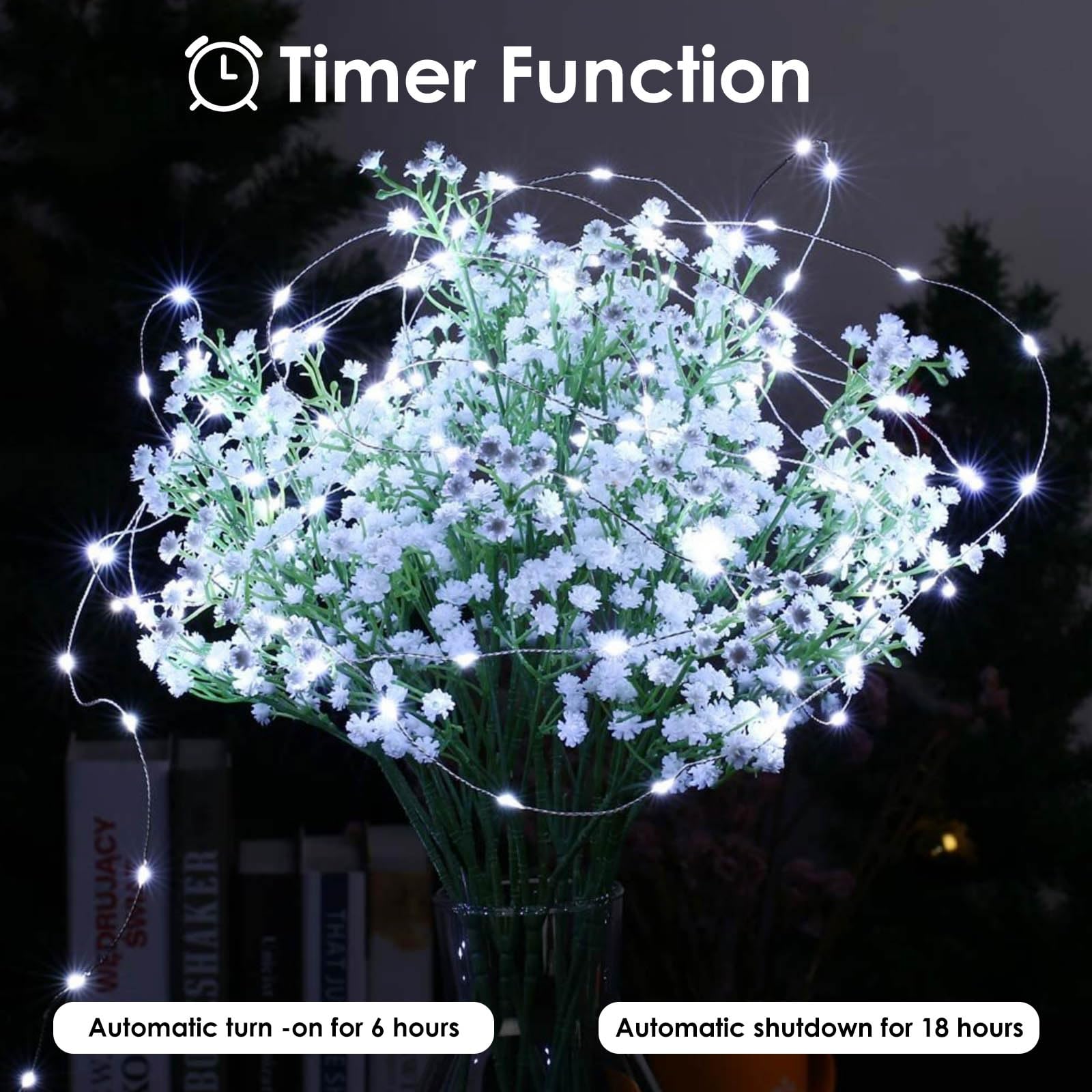 Paquete De 4 Guirnaldas De Luces LED, Funcionan Con Pilas, 5 M, 50 Luces Intermitentes, Temporizador, Impermeables, Para Habitaciones, Hogares, Cumpleaños, Navidad Y Centros De Mesa, Luz Blanca Fría