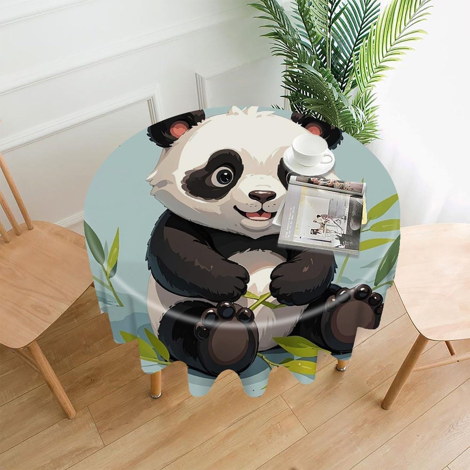 FekiLoot Panda Tablecloth Decorative Round Table Cloth Wrinkle Resistant Washable Circle Table Cover Round Tablecloth for Picnic Party Camping Dining 60 Inch