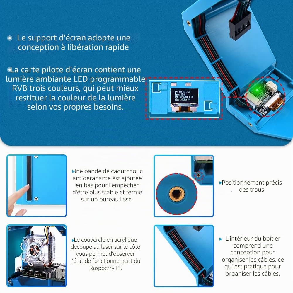 GeeekPi Kit mini tour pour Raspberry Pi, boîtier Pi 4 avec refroidisseur ICE Tower, module OLED 2,4 cm, ventilateur RVB, dissipateur thermique, carte GPIO 1-2