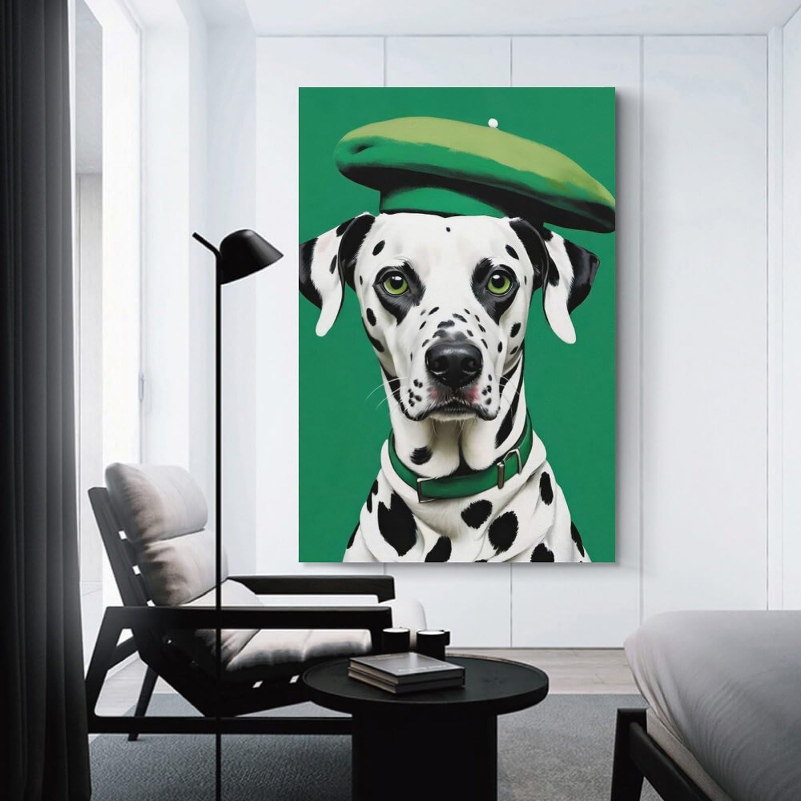 Junmoney Canvas Wall Decor Dalmatian Dog Green Art, 20x30inch(50x75cm), for Flats, Guest Rooms Or Compact Rooms, A Simple Refresh for Blank Walls