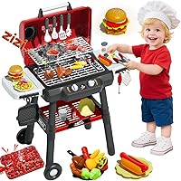 KIMICARE Kids BBQ Grill Playset with Smoke, Lights, Sounds & Wheels - 2-Layer Pretend Grill Toy for Toddlers 3-5, Ideal Birthday Gift