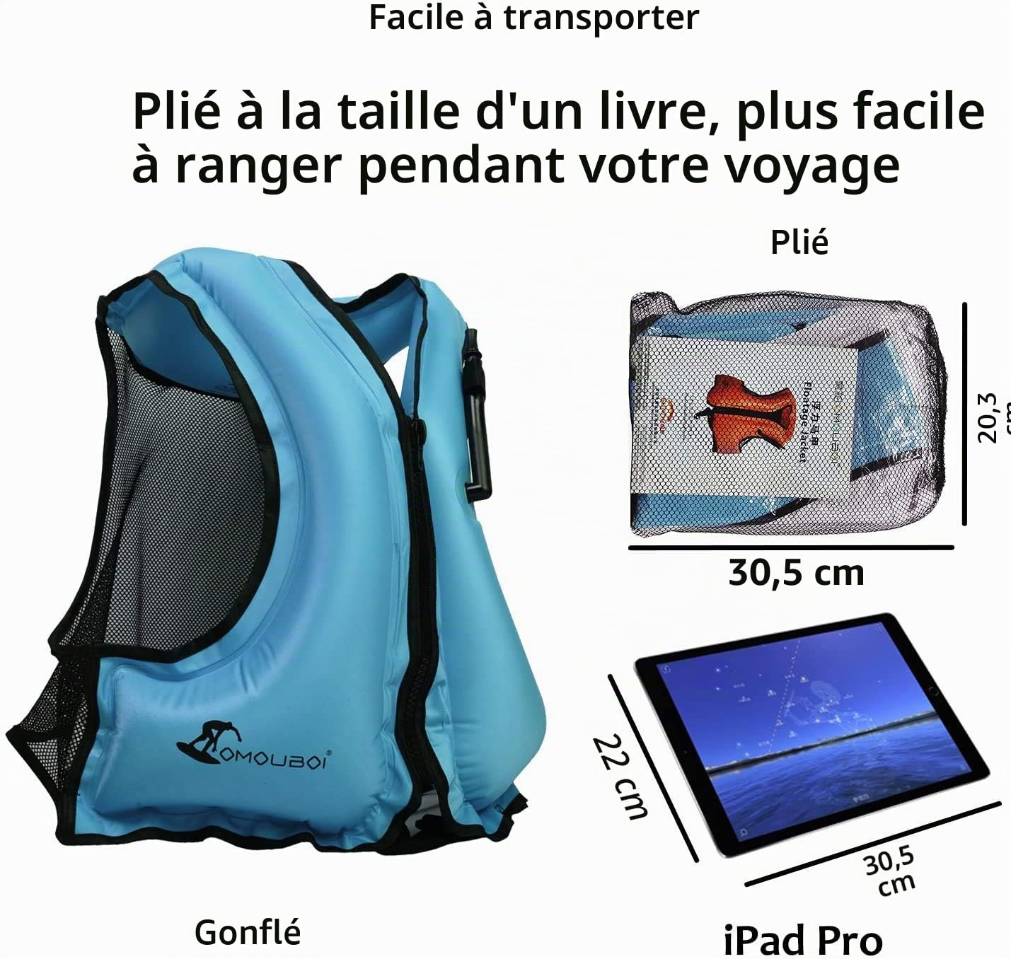 Veste gonflable de natation, kayak, pêche, plongée avec tuba, flottabilité, veste de natation, veste de natation, veste de natation, gilet coloré, convient pour les sports nautiques pour