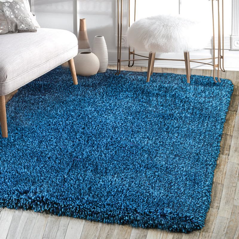 Image of FIASCO Round Shaggy Carpet Plain Fur Rugs Home and Office Sqaure Microfiber 2 Inch Pile Height Back in Canvas Modern Interior Mats 2x2 Feet Blue Turquoise Mix