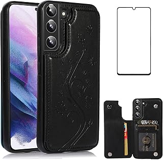 Asuwish Case for Samsung Galaxy S22 5G with Tempered Glass Screen Protectorï¼Œ Flip Wallet Cases Leather Stand with Card Holderï¼ŒDouble Magnetic Clasp and Durable Shockproof Cover Glaxay S22 (Black)