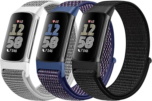 Miniatura 33 de Correa deportiva de nailon compatible con Fitbit Charge 6/5, ajustable, transpirable, repuesto suave, correa de nailon suave para mujeres/hombres