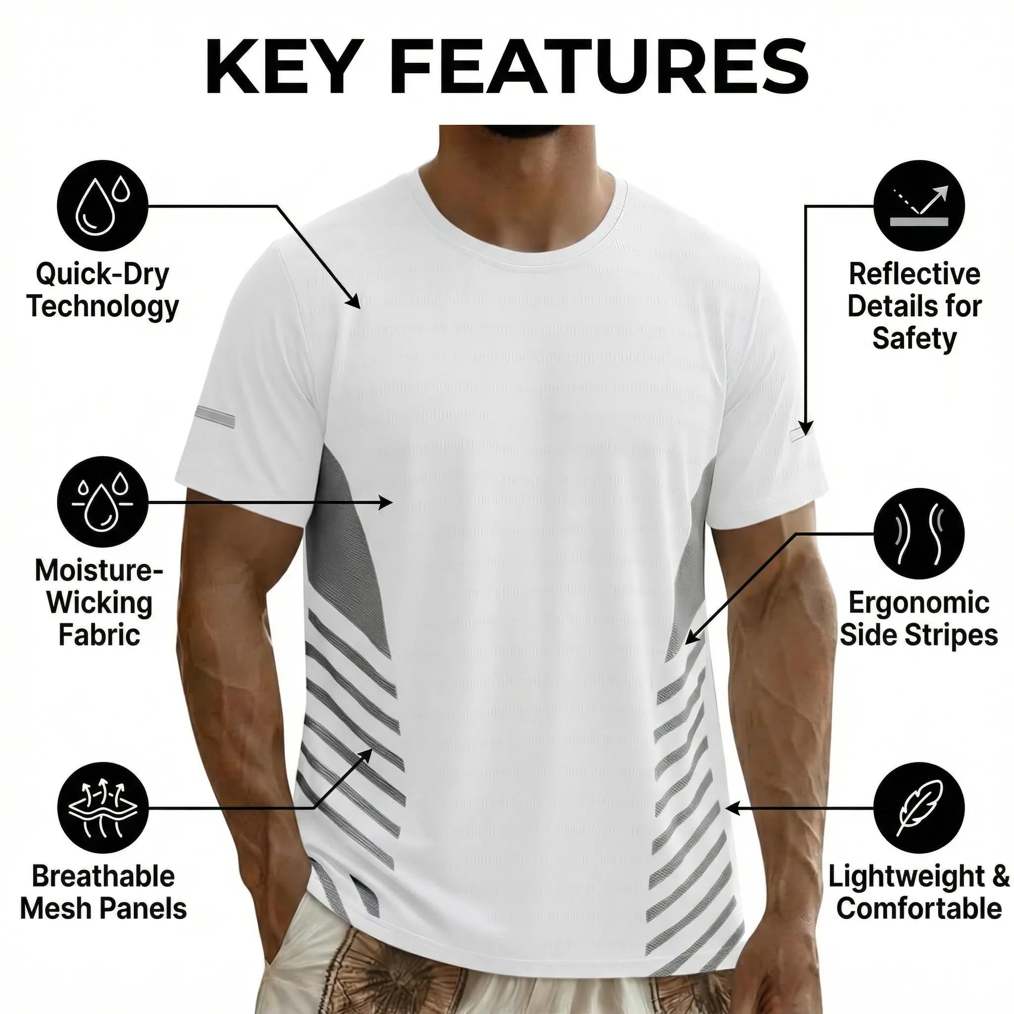 Mens T-Shirts Workout Shirts Casual Short Sleeve Athletic Quick Dry T-Shirt Lightweight Cooling Gym Running Fit Tops — view 6