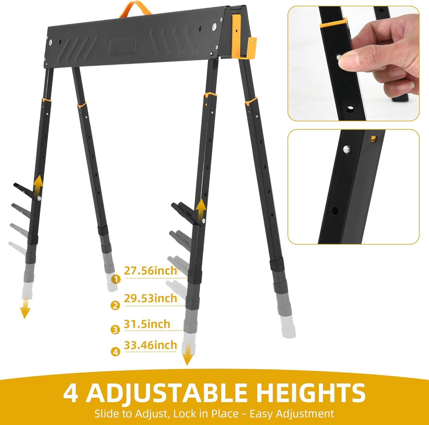 DWVO Folding Workhorses 2 Pack, 27-33 in Height Adjustable Heavy Duty Legs, Sawhorses Pair with 2x4 Bracket, Portable Professional Saw Horse, 2,200 lbs Capacity Pro Bench for Woodworking, Carpenters