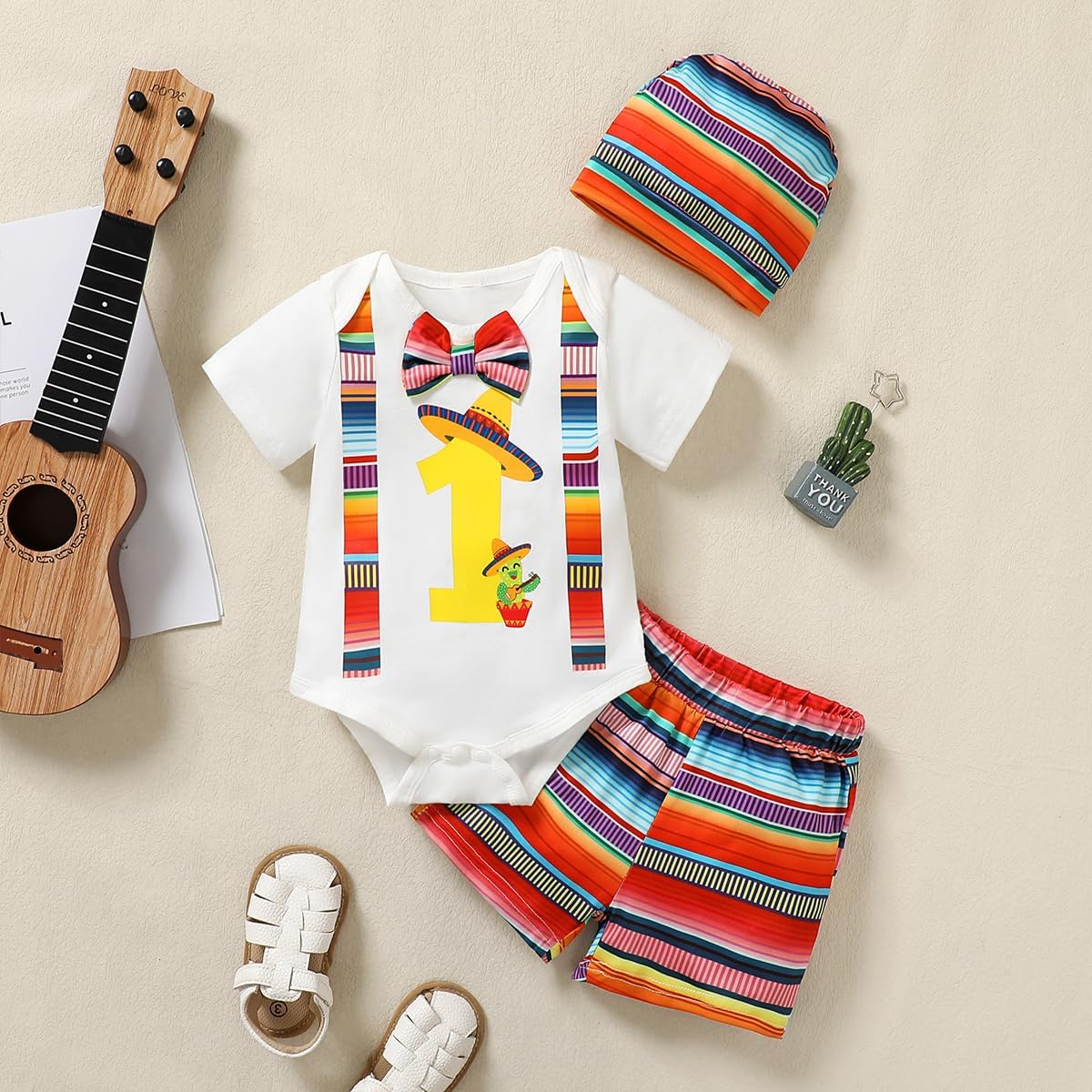 Mexico Themed Boy's 1st Birthday Outfit - One Year Old Infant Shorts Set - Image 2