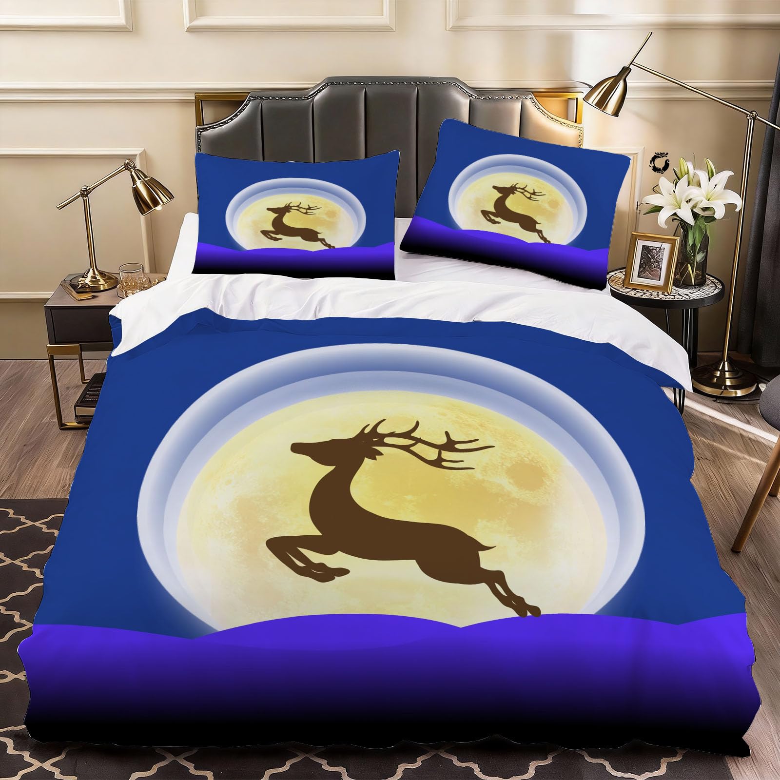 3D Animal Deer Duvet Cover Cute Animals Bedding Double Bed Set, Soft Microfiber Comforter Cover Printed with Zipper Closure Quilt Coverr 200x200 cm and 2 Pillowcases
