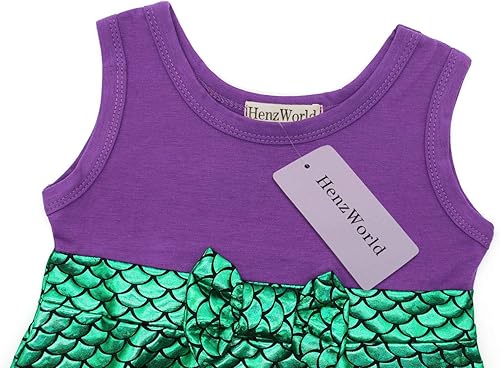 Miniatura 4 de HenzWorld Vestido de princesa de sirena para niñas pequeñas, disfraz de juego de simulación, Navidad, cumpleaños, regalo de sirena