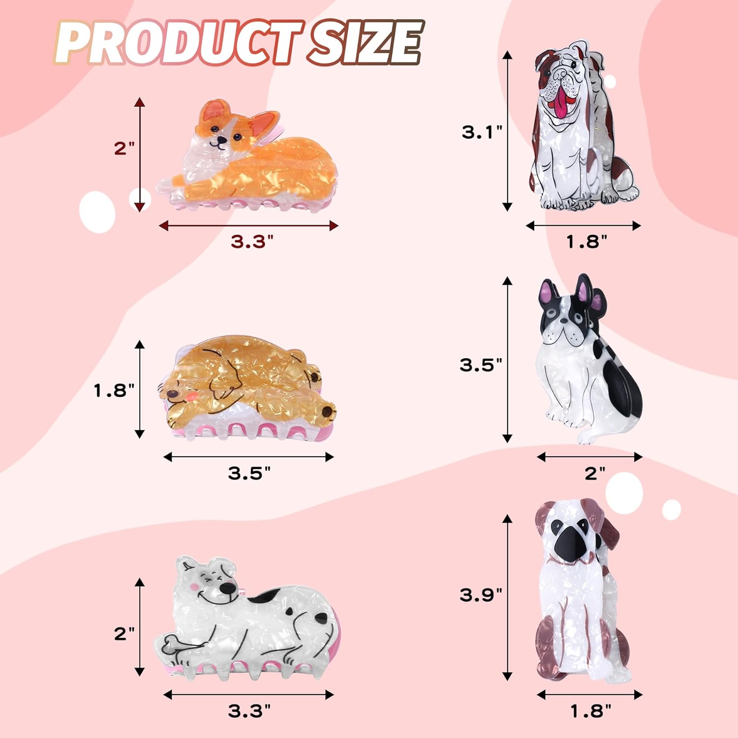 6 Pcs Dog Hair Clips, Cute Small Claw Clips for Short Long Hair, Cellulose Acetate Hair Clips for Women Girls and Dog Lovers - Image 2
