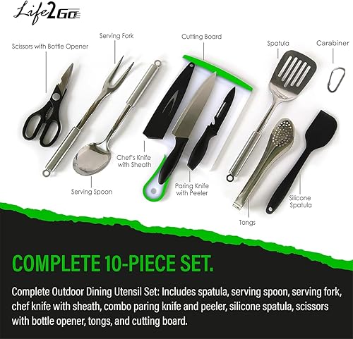 Miniatura 2 de Juego de utensilios de cocina de campamento de 10 piezas y equipo de cocina al aire libre, estuche de transporte compacto portátil para camping,