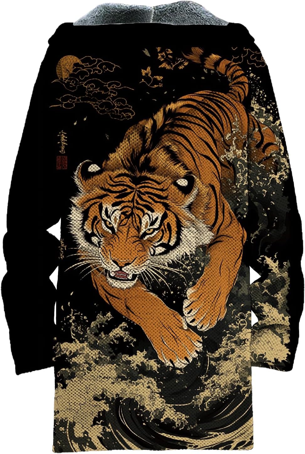 Dragon Print Zip Up Hoodie Men Heavyweight Drasting Fleece Big And Tall Novelty Warm Loose Fit Hooded Sweatshirt - Image 4