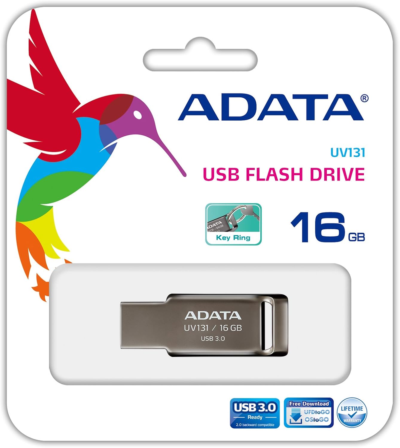 ADATA UV131 16GB USB 3.0 Metallic Texture & Easy-to-go Flash Drive, Grey (AUV131-16G-RGY)