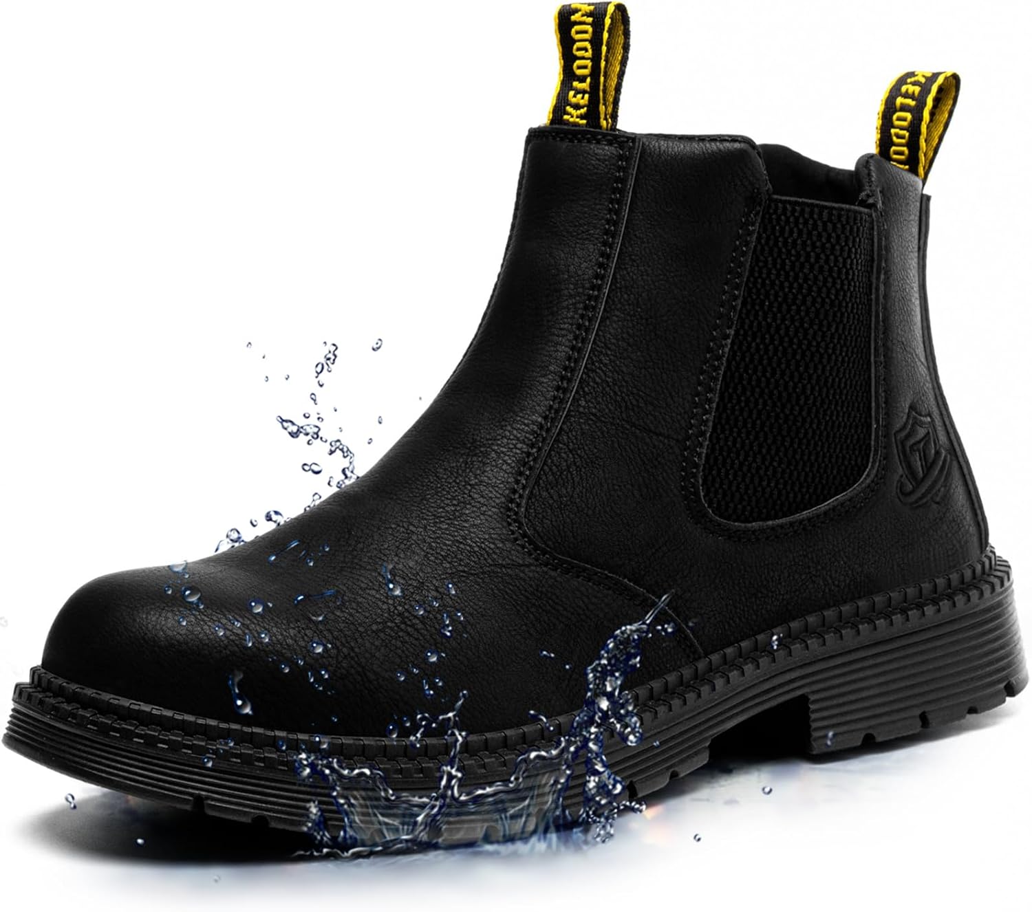 KELODON Waterproof Steel Toe Boots For Men-6 Inch Leather Slip On Safety Work Boots Mens Steel Toe Shoes Indestructible Non Slip Resistant Ankle Industrial Construction Boot
