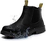 KELODON Waterproof Steel Toe Boots For Men-6 Inch Leather Slip On Safety Work Boots Mens Steel Toe Shoes Indestructible Non Slip Resistant Ankle Industrial Construction Boot