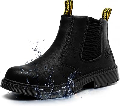 KELODON Waterproof Steel Toe Boots For Men-6 Inch Leather Slip On Safety Work Boots Mens Steel Toe Shoes Indestructible Non Slip Resistant Ankle Industrial Construction Boot