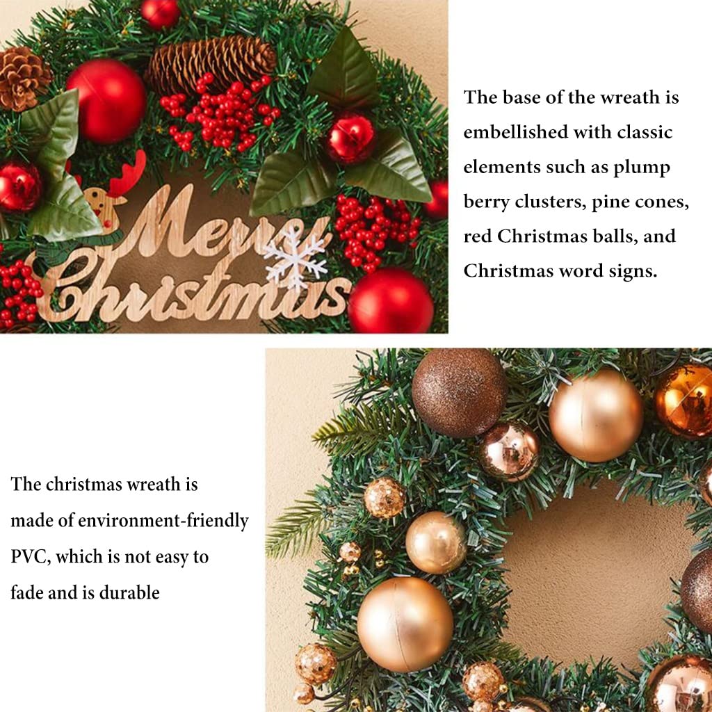 Corona navideña de 16 pulgadas para exteriores, Corona navideña para decoración de guirnaldas navideñas para chimeneas de pared y Salas de estar