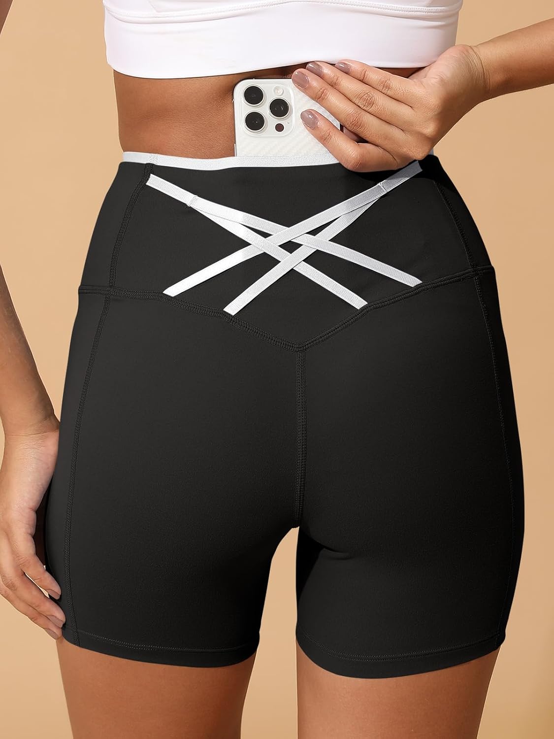 Aoysky Womens Workout Biker Shorts 5" Color Block High Waisted Yoga Athletic Shorts - Image 2