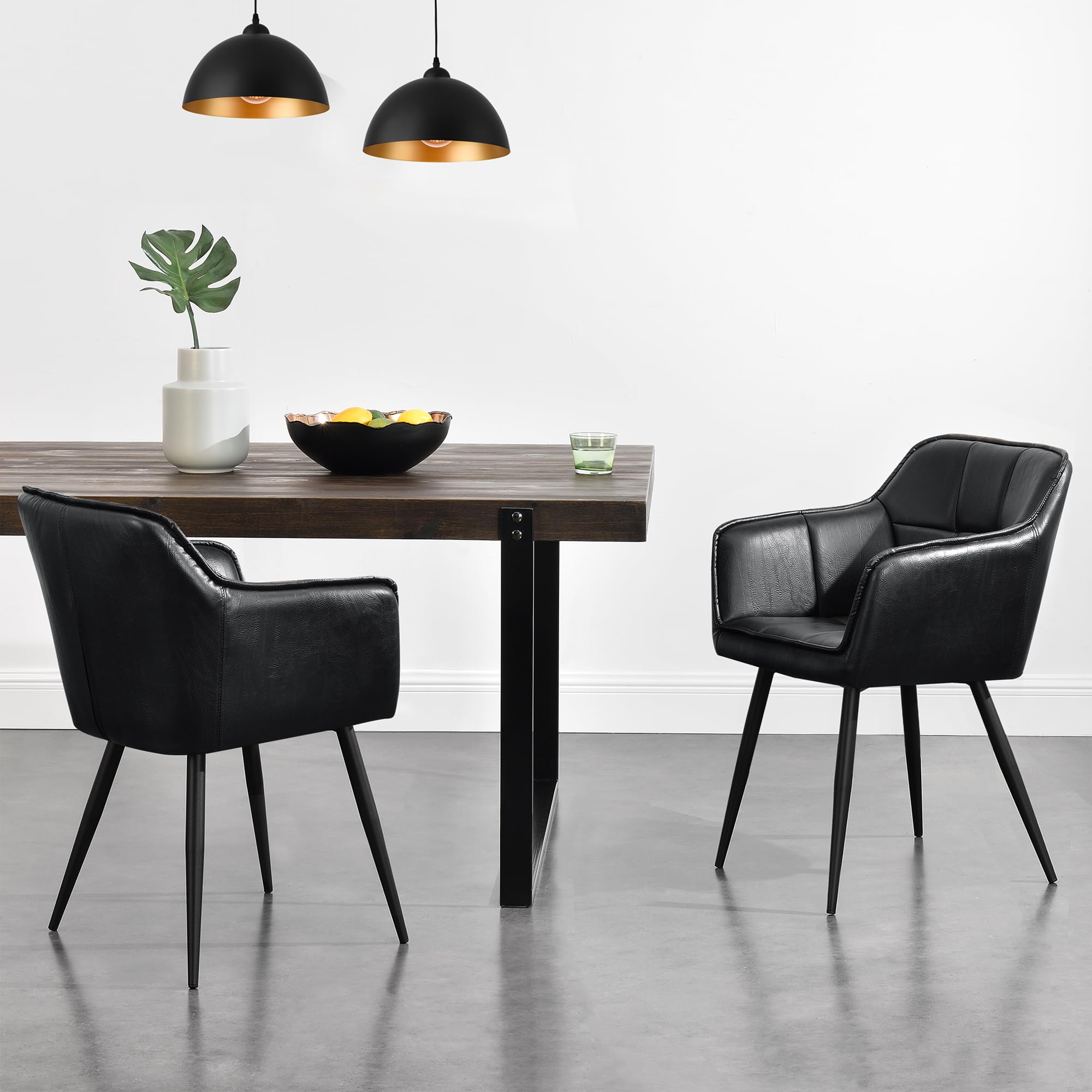 [en.casa] Poltrona Sedia per Sala Pranzo Studio Poltroncina con Braccioli e Schienale Poltrona in Stile Trapuntato Rivestimento in Similpelle - Nero