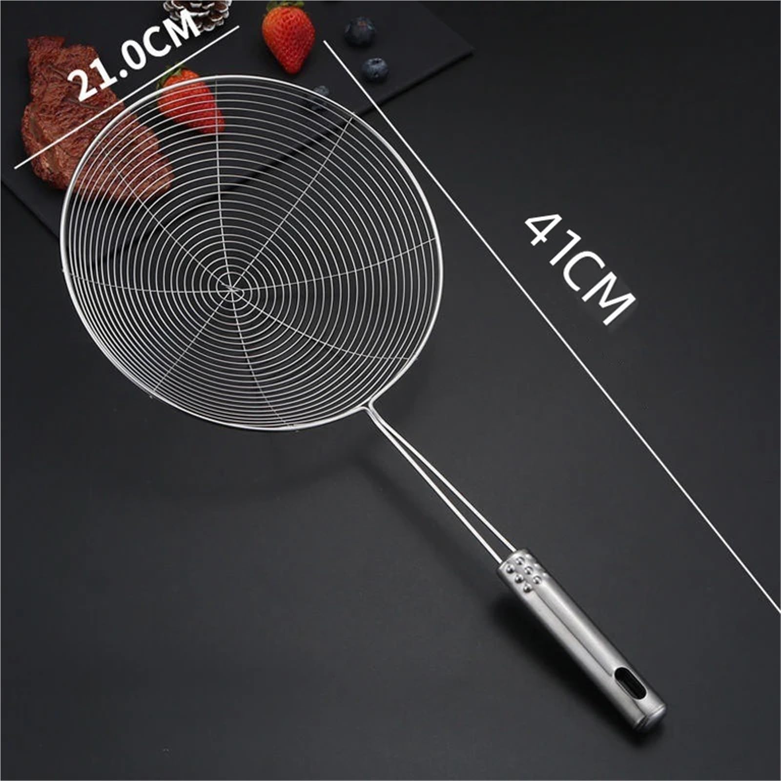 2 pezzi di schiumarola in acciaio inossidabile, colino solido, mestolo, utensile da cucina in, for frittura pesce Per Alimenti(41cm)