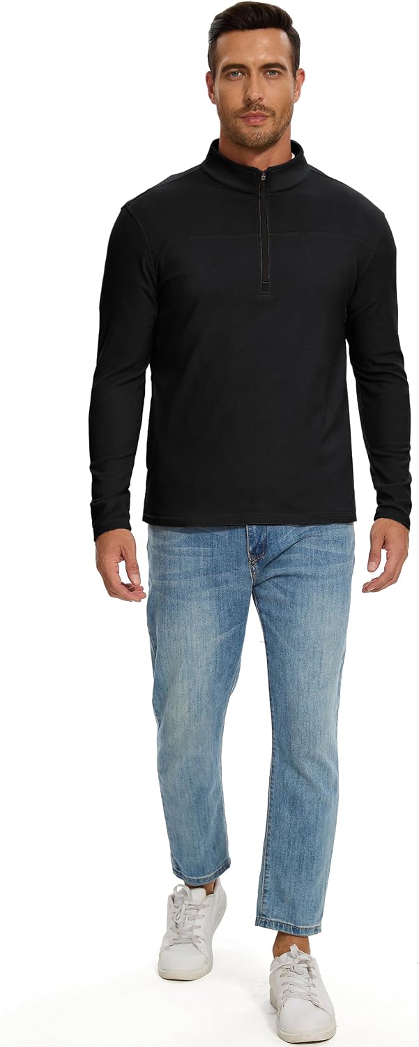 M MOTEEPI Mens Fleece Quarter Zip Up Pullover Sweater Slim Fit Lightweight Mock Neck Long Sleeve Sweaters For Men