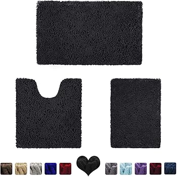 Bathroom Shower Set Of 2 30 X 20 Mat 24x 20u Shaped Black Bathroom Rugs Bath Mat Set Non Slip Chenille Bath Rug Set Absorbent Shaggy Bath Rugs Slip Resistant Plush Carpets Mats For Tub