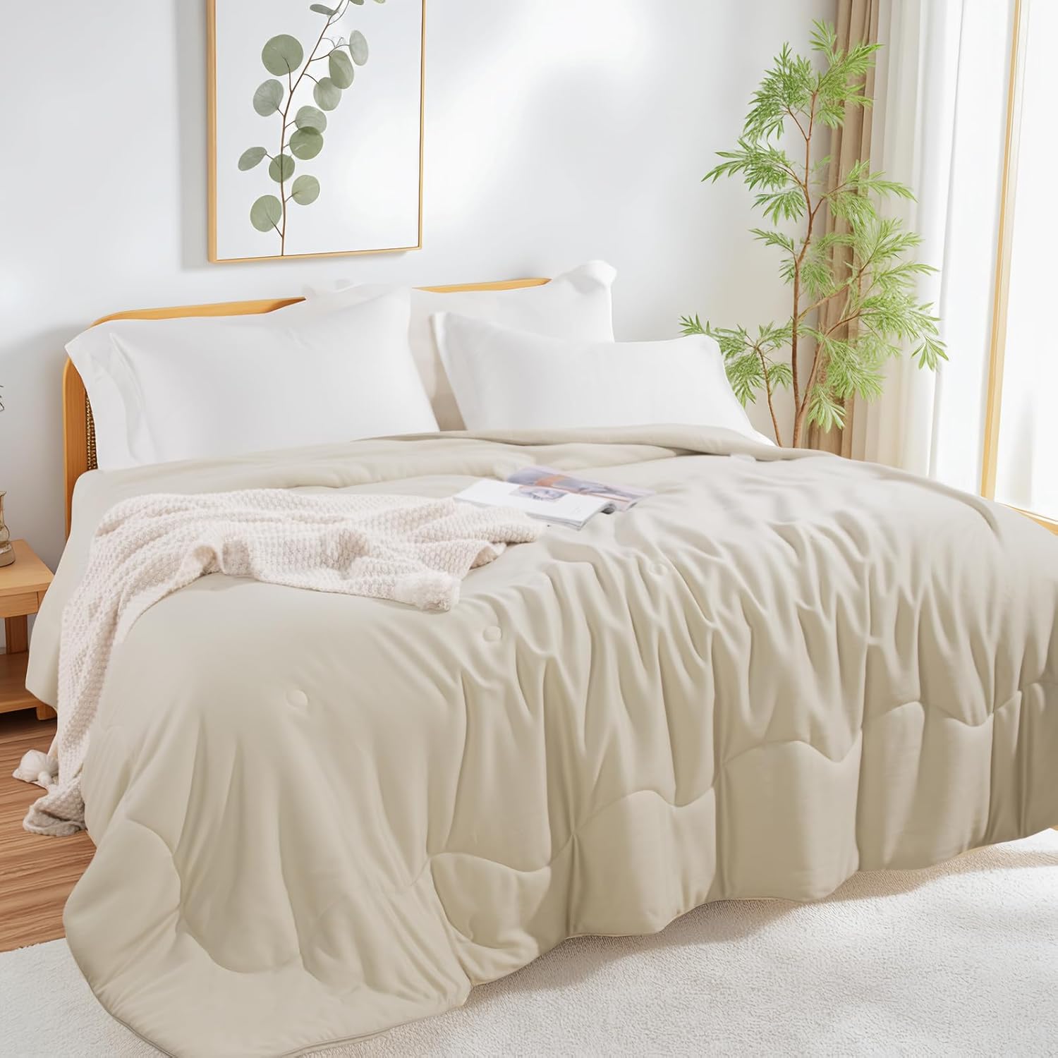 NEXHOME PRO 100% Viscose Derived from Bamboo Comforter King Size - Summer Cooling & Moisture-Wicking Bedding Blanket - All Season Lightweight Design - Natural Organic King Duvet Insert