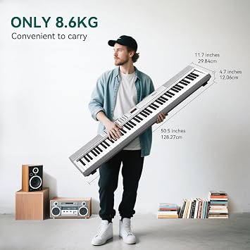 Rosen P51 Full Size Weighted Keyboard 88 Key Beginner Digital Piano Portable Electric Piano with Sustainable Pedal and Power Supply Silver
