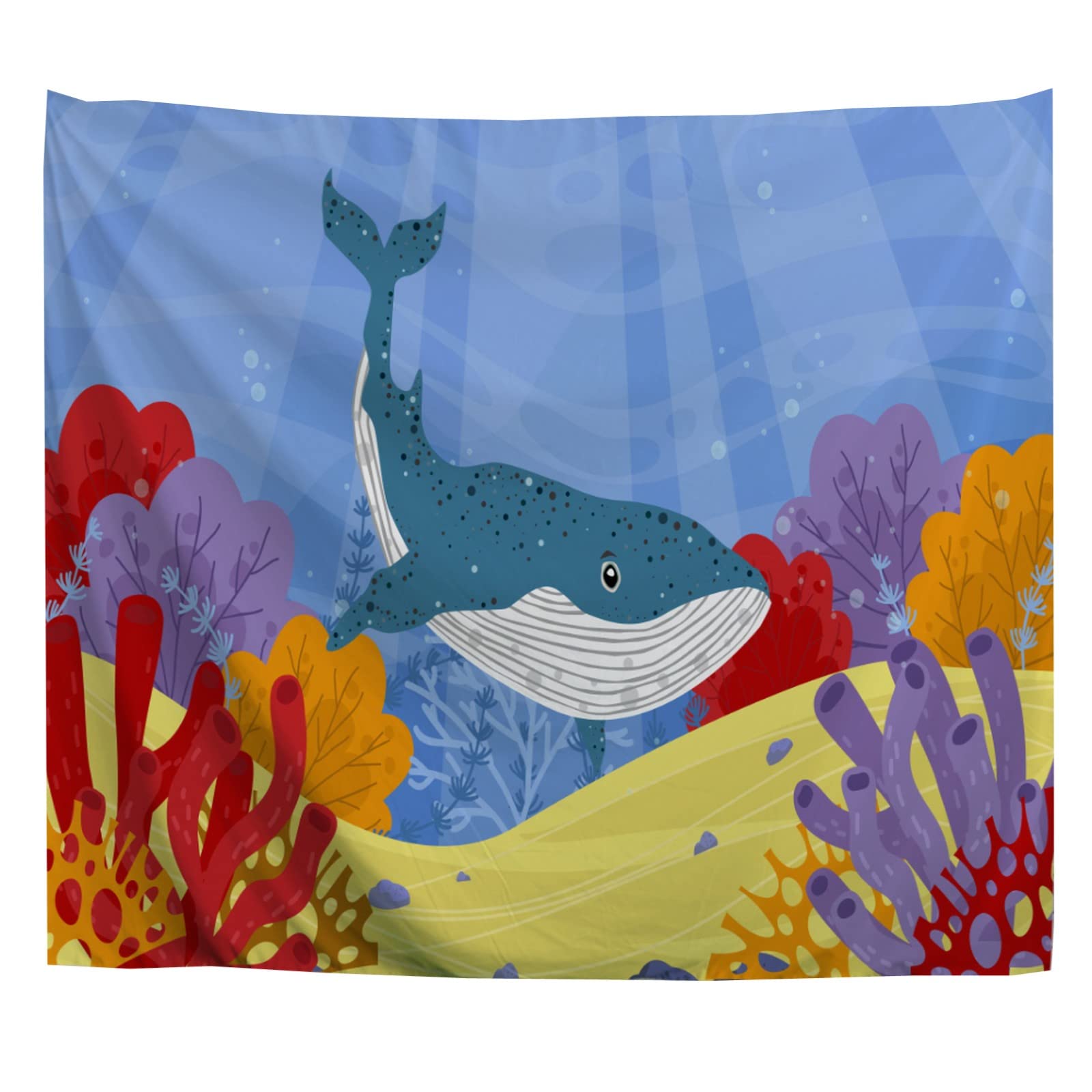 A.Monamour Wall Hanging Tapestry Cartoon Whale Coral Marine Background Picture Print Wall Fabric Mural Art Decoration for Bedroom Dorm Living Room 153x203cm โ image 1
