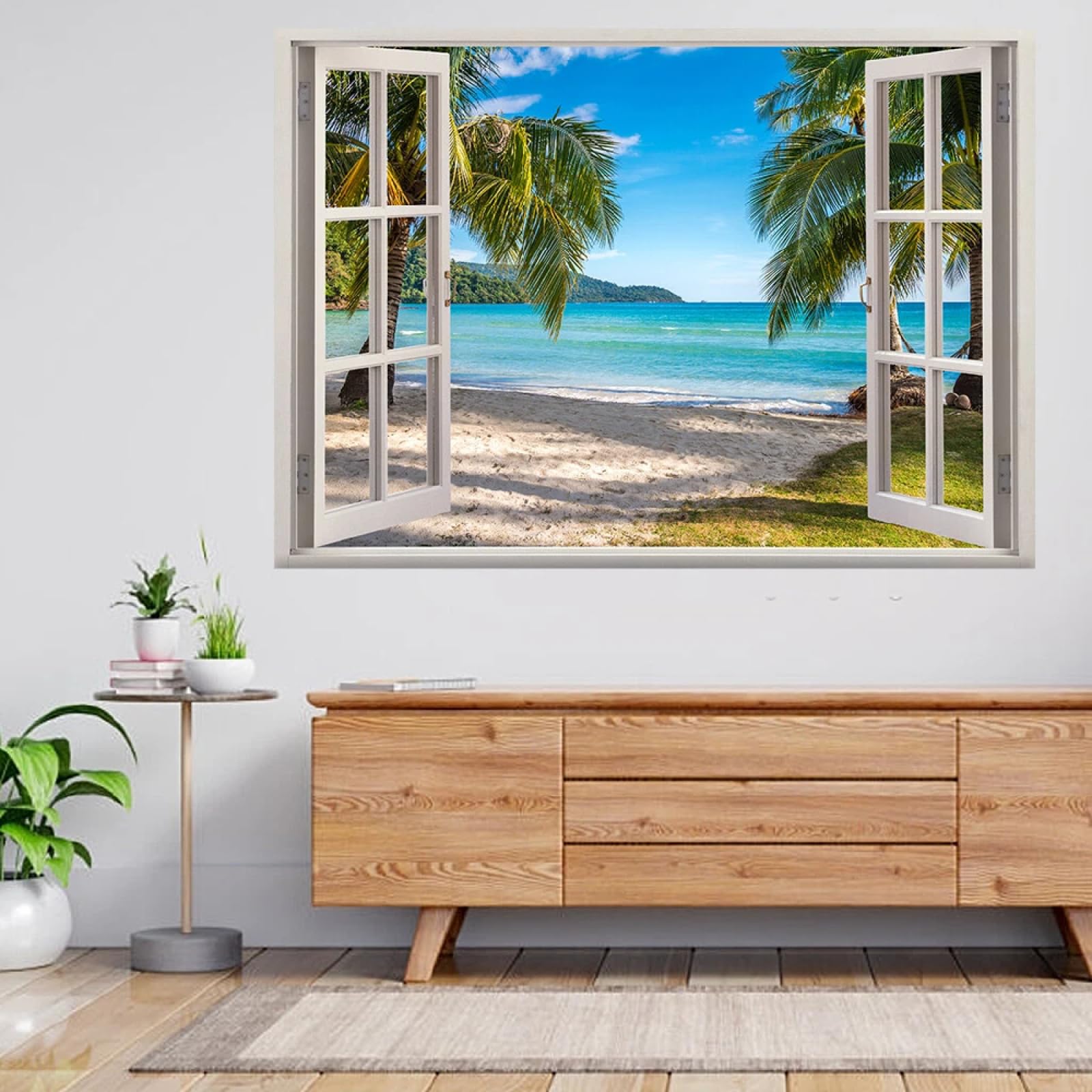 3D Wandtattoos Durchbruch Wandbild Palmenstrand Selbstklebend Kinderzimmer Aufkleber Wandaufkleber Abnehmbare Wandsticker für Kinderzimmer Teenager Zimmer Wohnzimmer Schlafzimmer 60x105cm